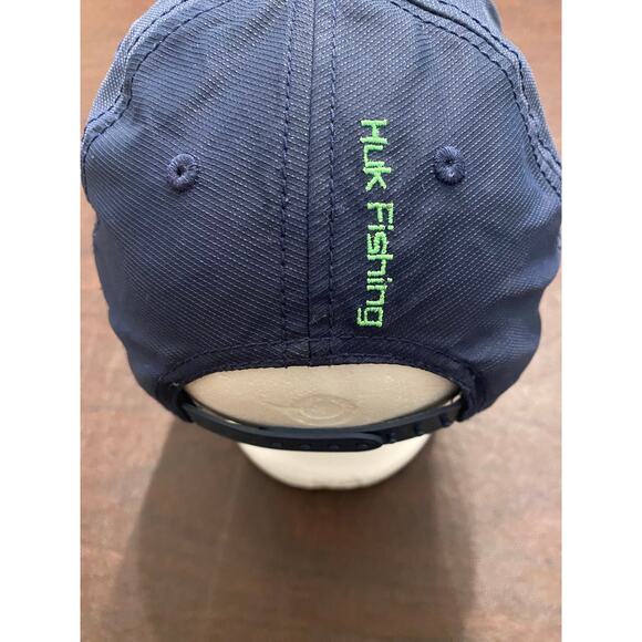 Huk Fishing Performance Snapback Hat Navy Blue Green Logo Adjustable Cap Outdoor - Picture 4 of 8